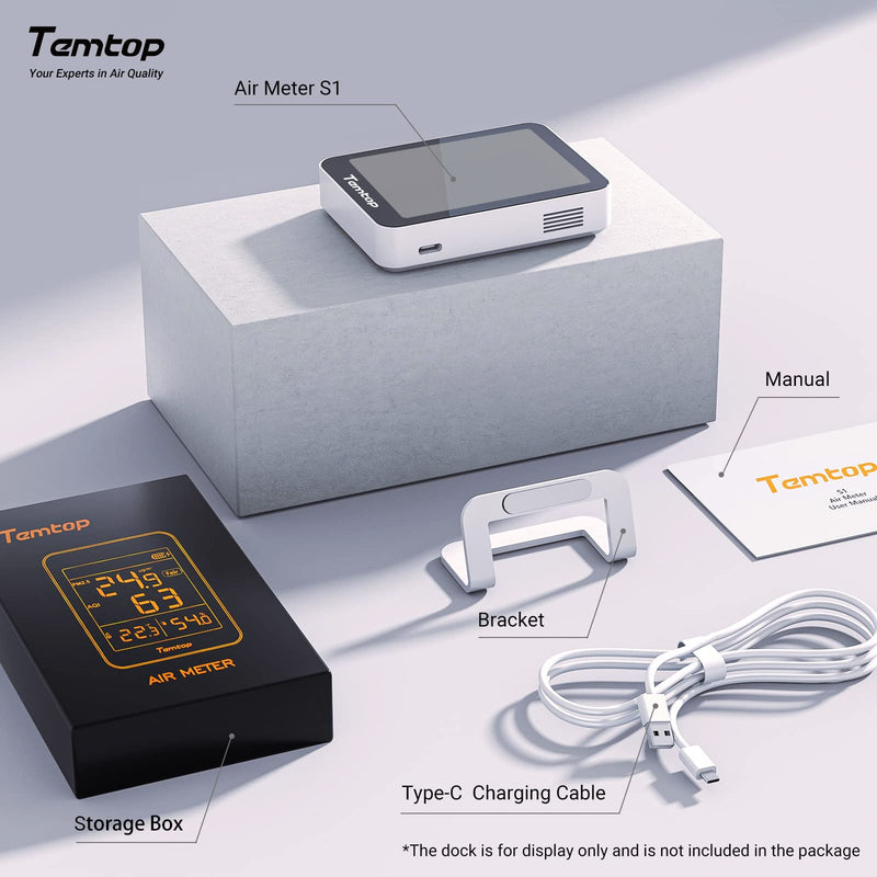 [Australia - AusPower] - Temtop Air Quality Monitor, Indoor Thermometer Portable AQI PM2.5, Temperature, Humidity Detector for Home, Office or School, Air Quality Tester, Battery Powered, Magnetic Suction 4 Modes/Basic Standby 1 
