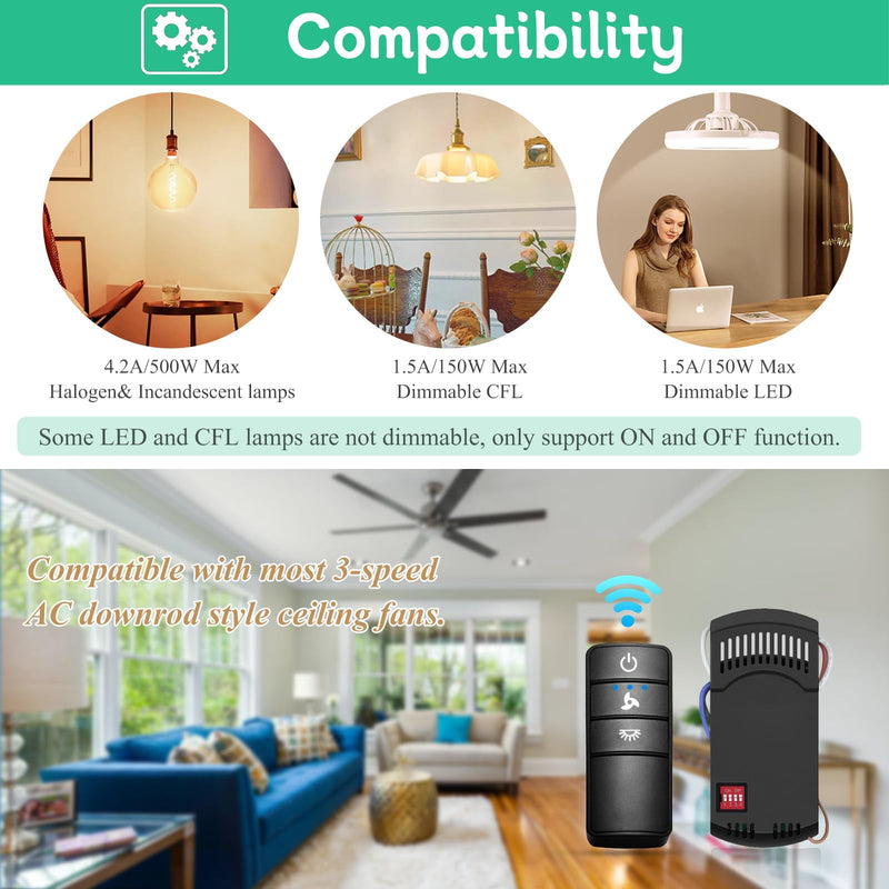 [Australia - AusPower] - Hampton Bay Ceiling Fan Remote, Universal Ceiling Fan Remote Control Kit, 3-Speed, Light Dimmer, Time Delay, Replacement for Hampton Bay Home Decorators Collection Hunter KUJCE10318, 2AAZPHD3/HD3 Remote Control Kit (Hampton Bay) 