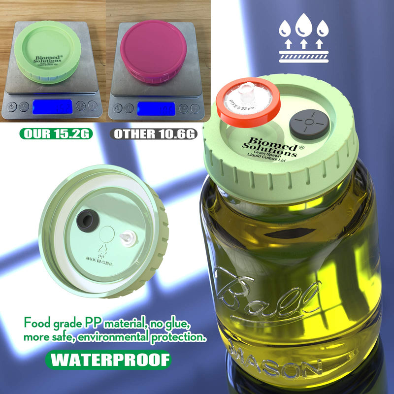 [Australia - AusPower] - 6 x Mushroom Culture Lids Regular Mouth Lid with 0.2 Micron PTFE Syringe Filter and 20mm Self Healing Injection Ports for Mushroom Growing Mycology 