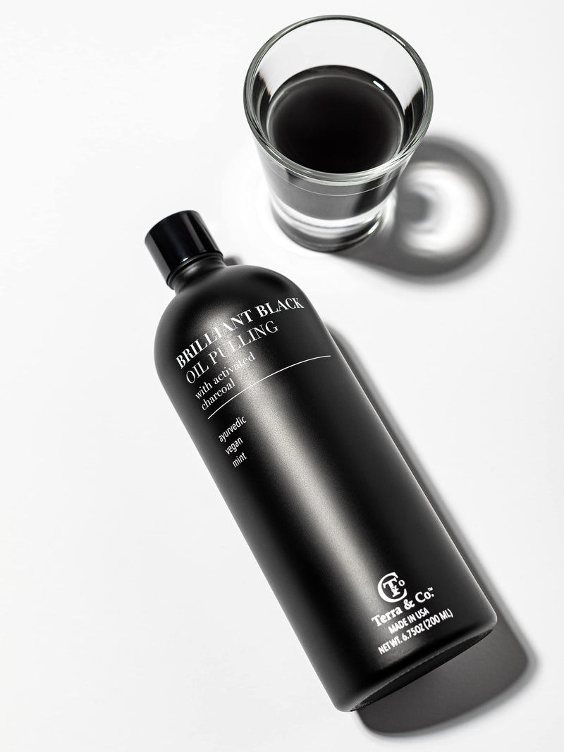 Terra & Co.® Brilliant Black® Oil Pulling Mouthwash | Natural Oil Rinse with Vitamin E for Strong Gums & Healthy Teeth | Fluoride-Free, Made in USA | 6.75 oz Black Oil Pulling 6.8 Fl Oz (Pack of 1)