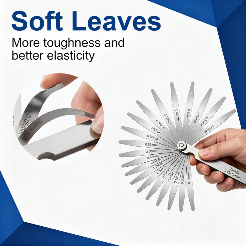 20 Stainless Steel Precision Feeler Gauge, 0.05-1 mm Metric High Precision Foldable Feeler Gauge Tool, Practical Measuring Tool for Precise Measurement Valve Backlash, Spark Plugs and Piston