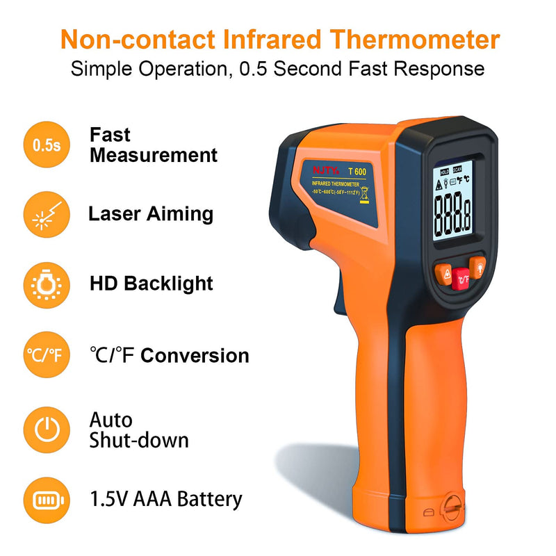 [Australia - AusPower] - Upgrade 2023 Laser Infrared Thermometer Non-Contact Digital Temperature Gun, -58??1112?(-50??600?) IR Thermometer for Industrial, Kitchen Cooking, Automotive, HVAC (Not for Human Body Temp) T600 