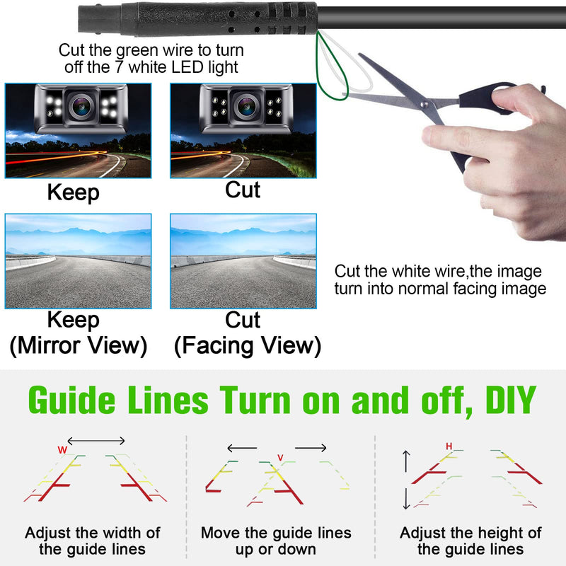 [Australia - AusPower] - Rohent Backup Camera Monitor HD 1080P Night Vision Waterproof Car Truck License Plate Back Up Rear View Reverse Cam Kit DIY Gridlines R1 