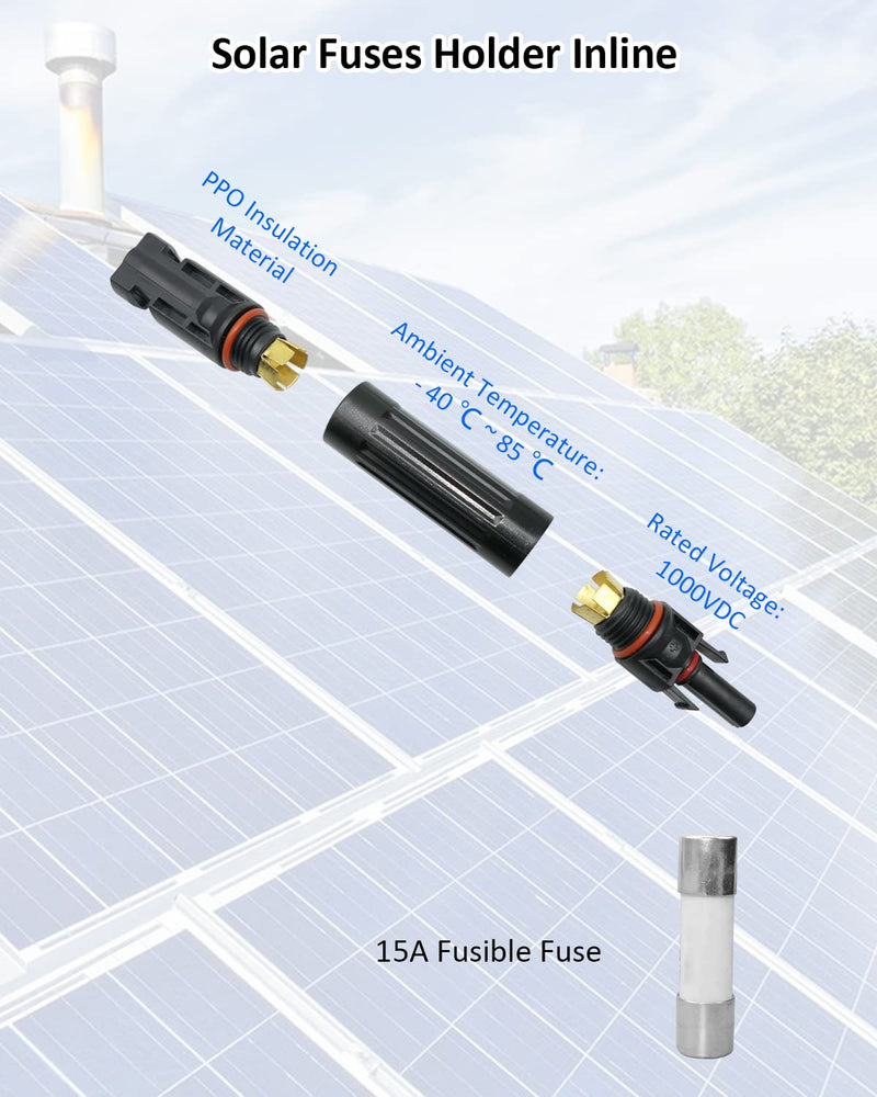 15A Solar Fuse Holder Inline, 5PCS Waterproof Solar Fuse Connector for Solar Panel and Solar Controller, Solar Surge Protection Device with Male and Female Connector
