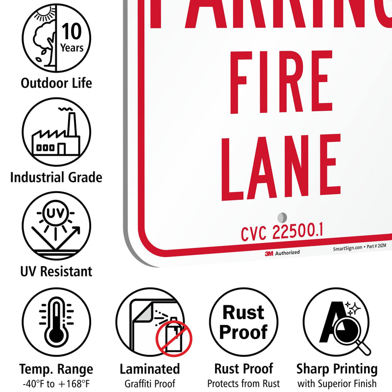 SmartSign 18 x 12 inch “No Parking - Fire Lane” Official California State Metal Sign, 63 mil Aluminum, 3M Laminated Engineer Grade Reflective Material, Red and White