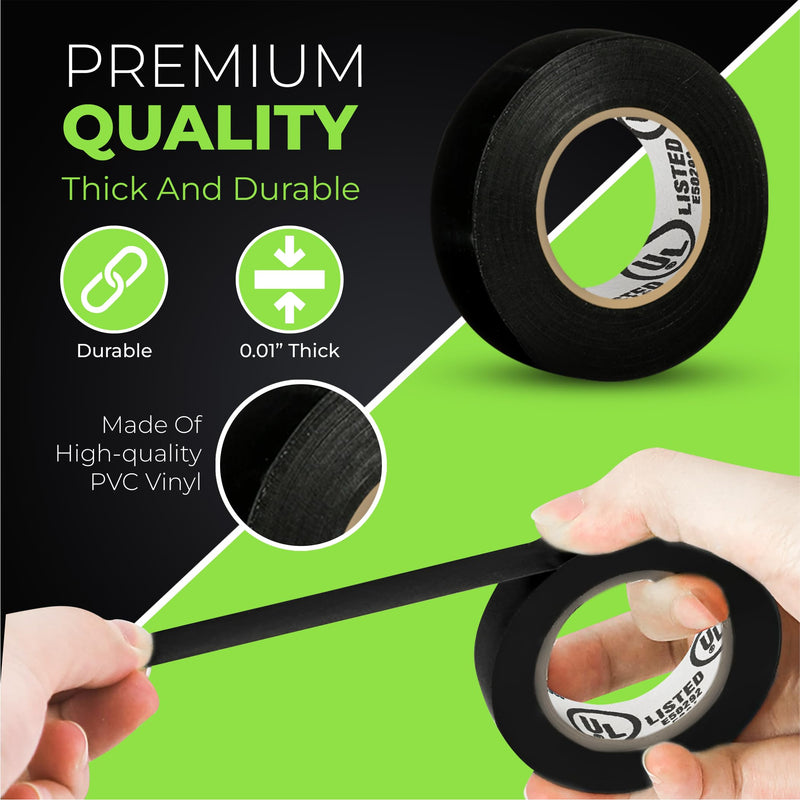 [Australia - AusPower] - Black Electric Tape - Professional Grade - 3/4 inch x 66ft - PVC Electrical Insulating Tape for All Weather - U/L Approved - Waterproof - Home Improvement Electrical Equipment - Pack of 3 