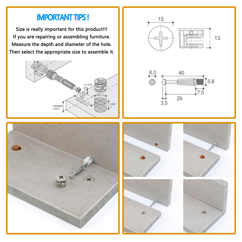 [Australia - AusPower] - Furniture Cam Lock Fasteners, 120Pcs 3 in 1 Eccentric Wheels Furniture Cam Lock Nuts and and Cam Screws, Furniture Hardware Connecting Cam Lock Connectors Bolt Fittings for Drawer Dresser Cabinet 