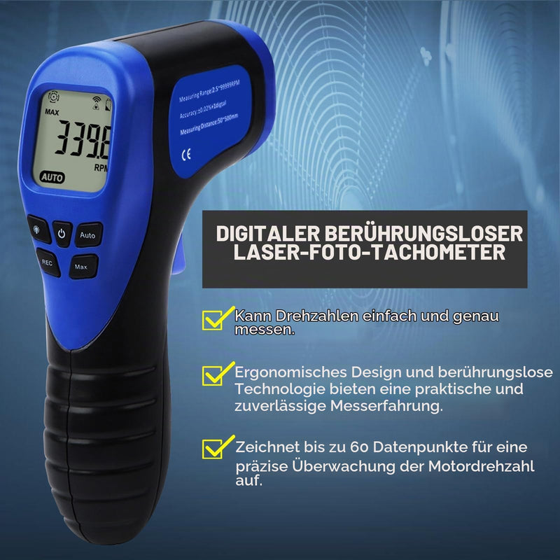 2.5-99999 RPM Record (60 Data)/MAX/MIN/AVG Function Handheld Digital Laser Non-Contact Tachometer Speedometer Surface