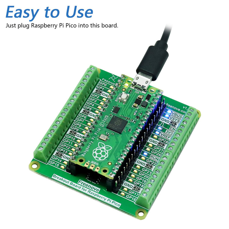 [Australia - AusPower] - Freenove Breakout Board for Raspberry Pi Pico 1 2 W H WH, Terminal Block Shield HAT with Pin Header, GPIO Status LED 