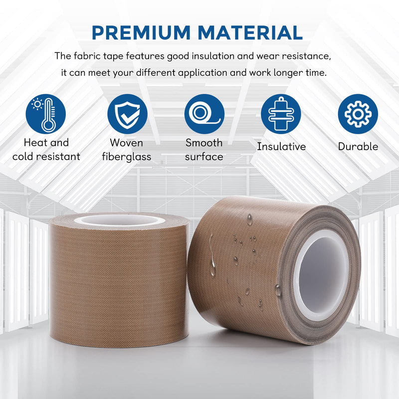 Teflon Fabric Tape, 2 Inch 30 Feet PTFE Tape for Vacuum Sealer Machine, Hand Impulse Sealers Insulation PTFE Coated Fiberglass Adhesive Tape Compatible with FoodSaver, Seal A Meal, Weston, Cabella 2 IN