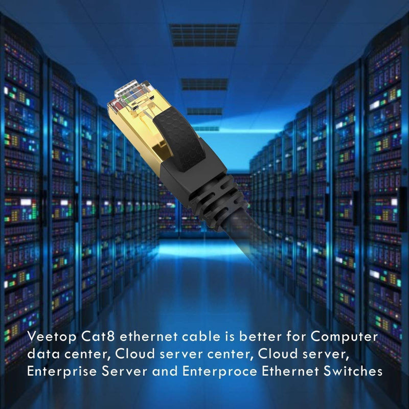 [Australia - AusPower] - Veetop Cat8 LAN Cable, 20 Gbps Network Cable, Super-Fast, Flexible and Robust with Gold-Plated RJ45 / Black 2 m 