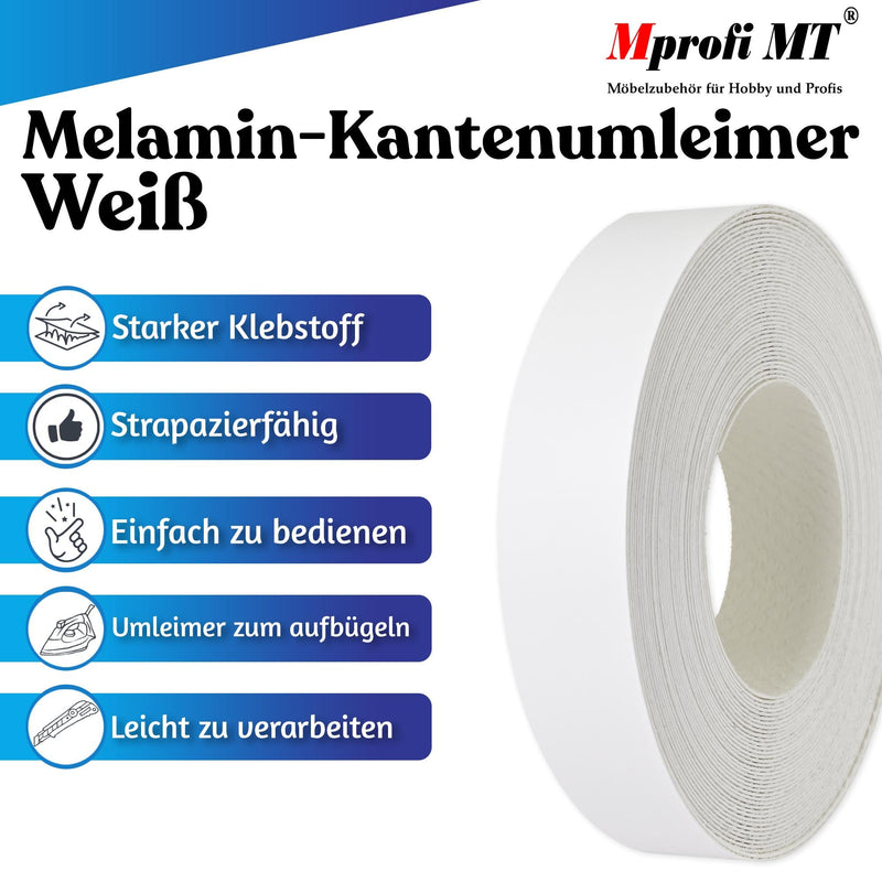 [Australia - AusPower] - Mprofi MT® Edge Band, Melamine Edging Tape, 17 mm x 5 m, Matt White Edge Band with Hot-Melt Adhesive, Iron-On Edge Band for Shelves and Furniture Panels – 099/17/5 