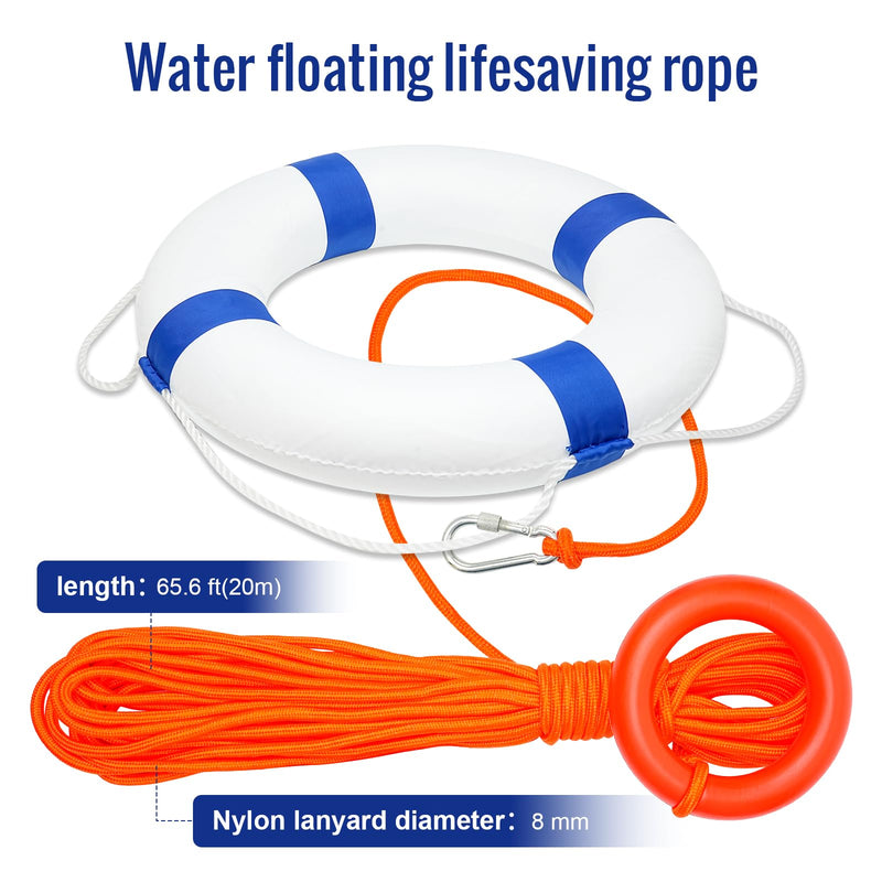 Pool Life Ring Buoy Life Preserver Ring with Lifesaving Rope Reflective Tape Yard Wall Decoration 10.6"/19.68" Orange