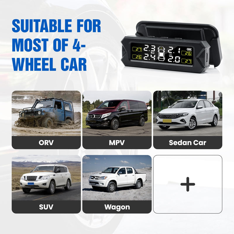 [Australia - AusPower] - TPMS Tire Pressure Monitoring System Solar Wireless TPMS Sensor Kit Angle Adjustable Solar Powered 14-87PSI Real Time Detect IP68 Waterproof for RV, Camper, Travel Trailer and Trailer 