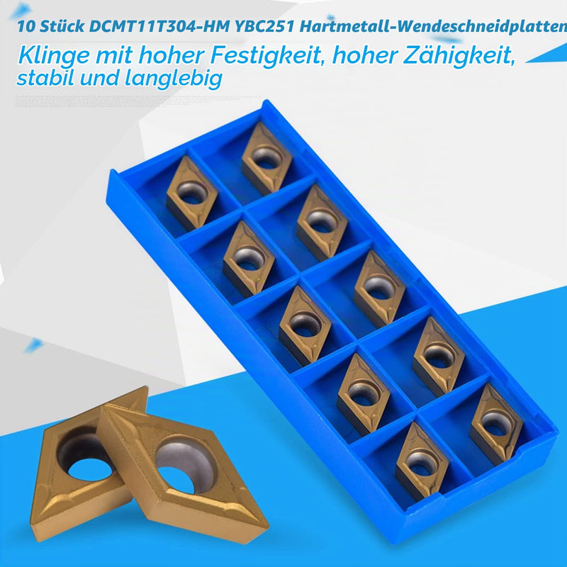 Indexable Inserts, Lathe Inserts, CNC Lathe Milling Inserts with Box DCMT11T304-HM YBC251 (Pack of 10)