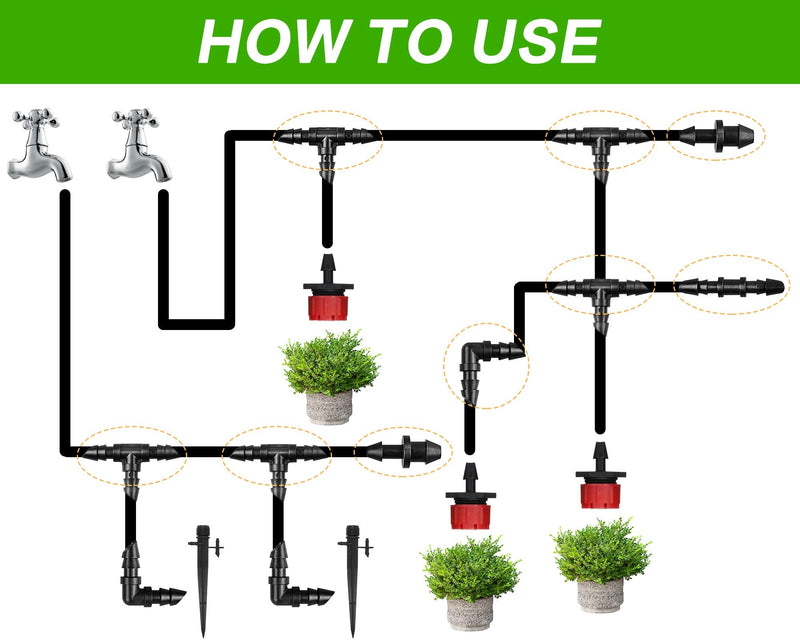 [Australia - AusPower] - Irrigation Fittings Kit for 1/4" Tubing 110 Piece Set - 50 Couplings,30 Tees, 20 Elbows, 10 End Plugs - Barbed Connectors for Drip or Sprinkler Systems 110P-Set 