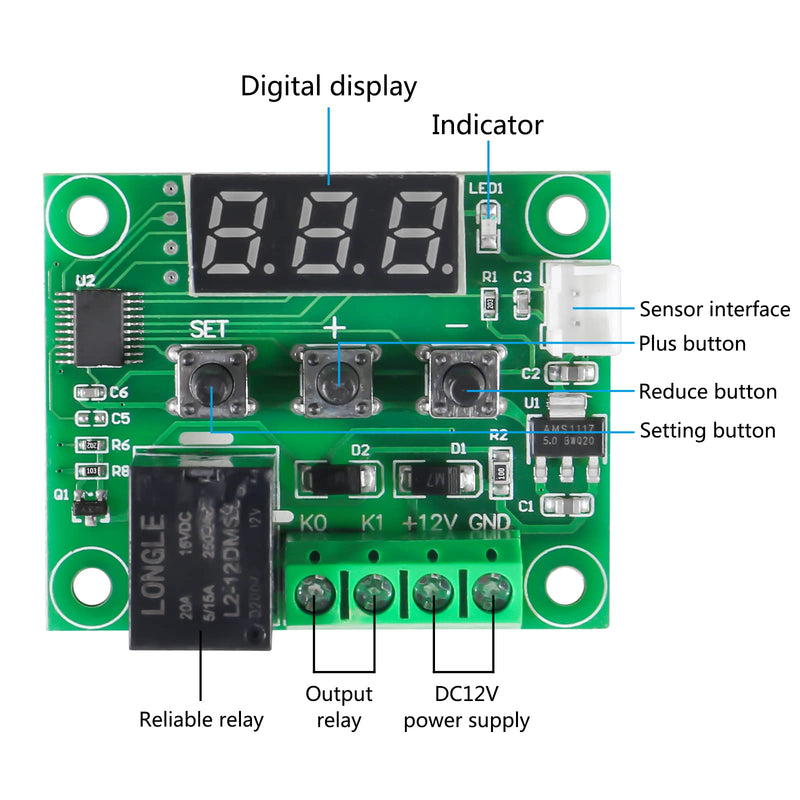 [Australia - AusPower] - 6pcs W1209 12V DC Digital Temperature Controller Board with Case Micro Digital Thermostat -50-110°C Electronic Temperature Temp Control Module Switch with 10A One-Channel Relay and Waterproof RED 12V RED 