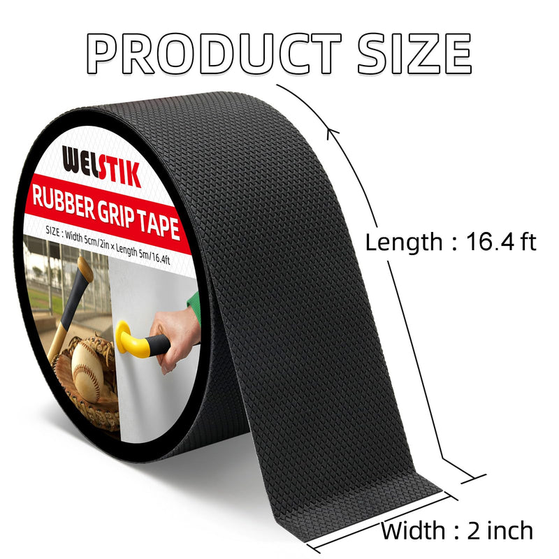WELSTIK Rubber Grip Tape, Ultra Strong Sweat Absorbent Anti Slip Tape with Textured Adhesive for DIY Tools & Gadgets (Black, 2In x 16.4Ft) 2inch*16.4ft