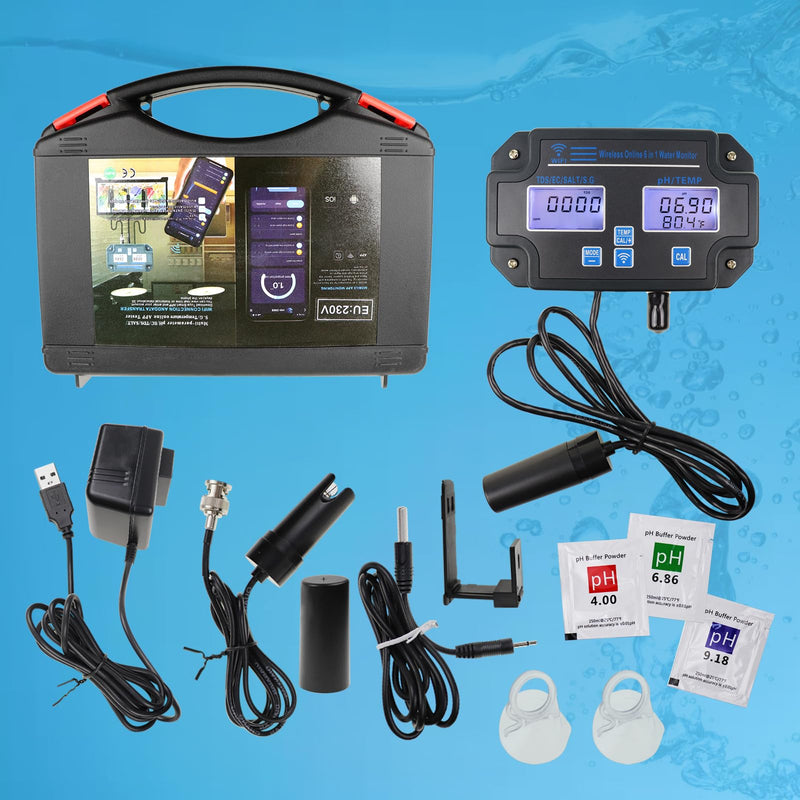 [Australia - AusPower] - 6 in1 PH Meter for Water Hydroponics Accuracy Digital PH Tester pH/EC/TDS/Salt/SG/Temperature Meter with Wireless Wi-Fi PH Monitor via Mobile APP for Household Drinking, Pool and Aquarium 