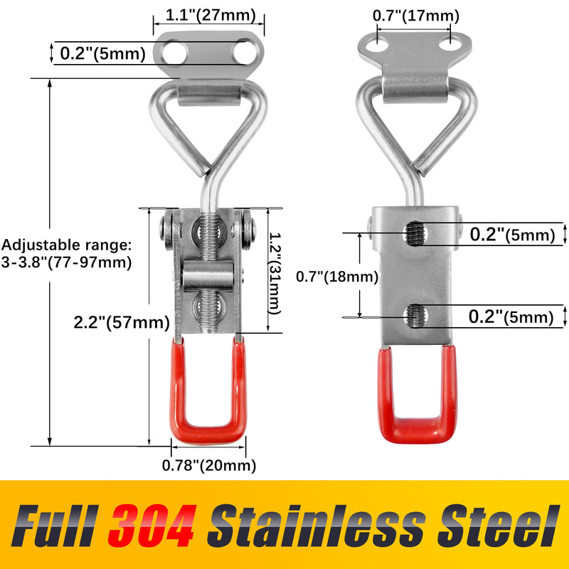 [Australia - AusPower] - 2 Pack Toggle Latch Clamp 4001 Adjustable 304 Stainless Steel Toggle Hasp Latches for Smoker Lid Jig Freezer Door Cooler Box Case Trunk Draw Chest, Quick Release 330Lbs Holding Capacity 2 