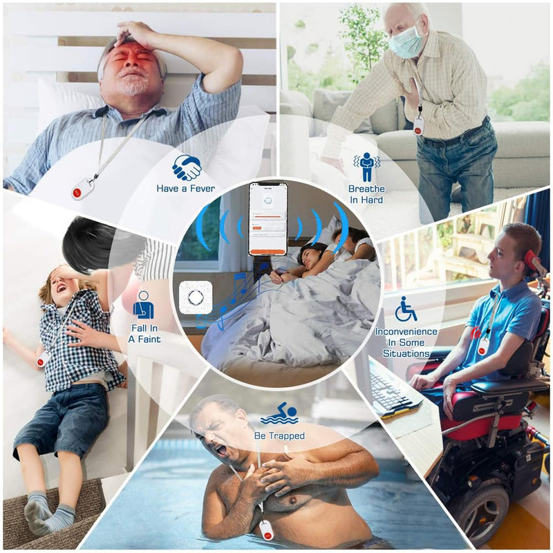 WiFi Smart Wireless Caregiver Pager Call Button System for Seniors, Disabled, Elderly, Emergency Life Alert, 2.4GHz Wi-Fi, App Support(Three Button One Gateway)