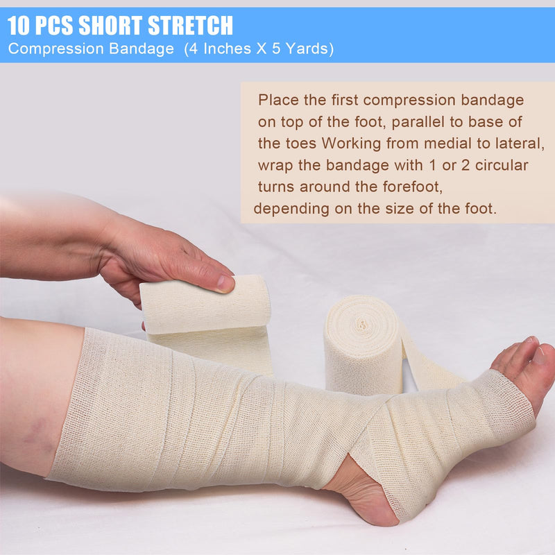 [Australia - AusPower] - Geiserailie 10 Pcs Short Stretch Compression Bandage Stretched Wrap Bandage Lymphedema Wraps for Legs Ankle Leg Swelling Edema (10cm X 5m) 10cm x 5m 