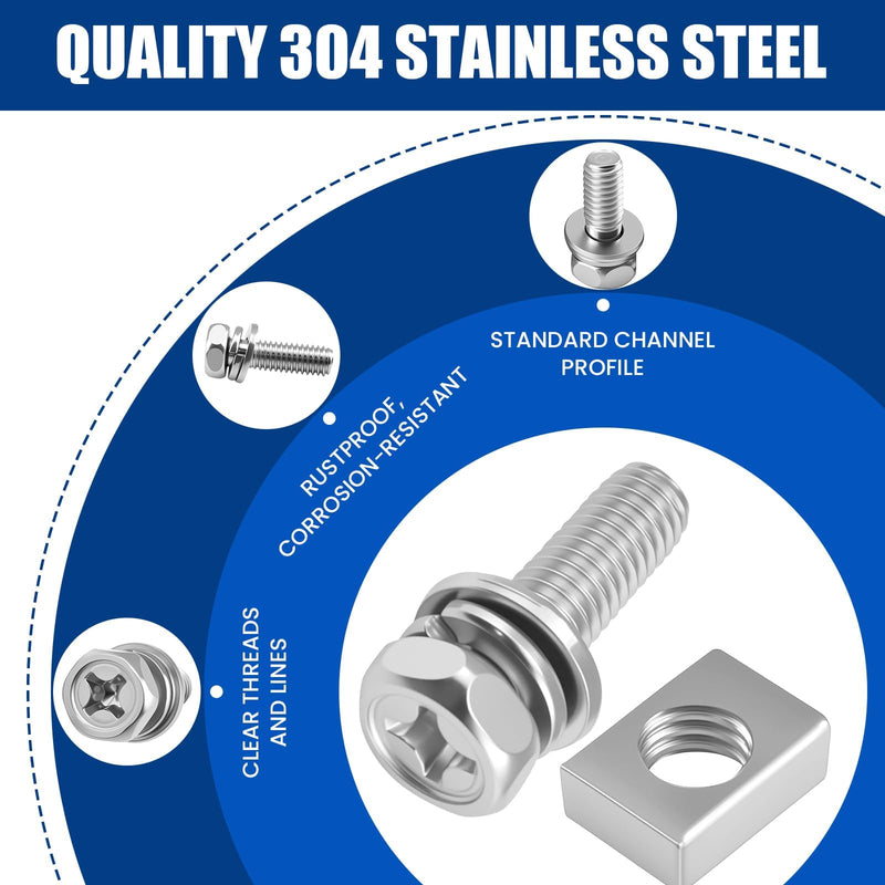 [Australia - AusPower] - 120Pcs 304 Stainless Steel M6 Motorcycle Battery Terminal Bolts & Nuts - 6 Sizes (M6x10/12/14/16/18/20mm) with Square Nuts, Suitable for ATV, Bike, Scooter, Boat 6 Sizes (M6x10/12/14/16/18/20mm), 120P 