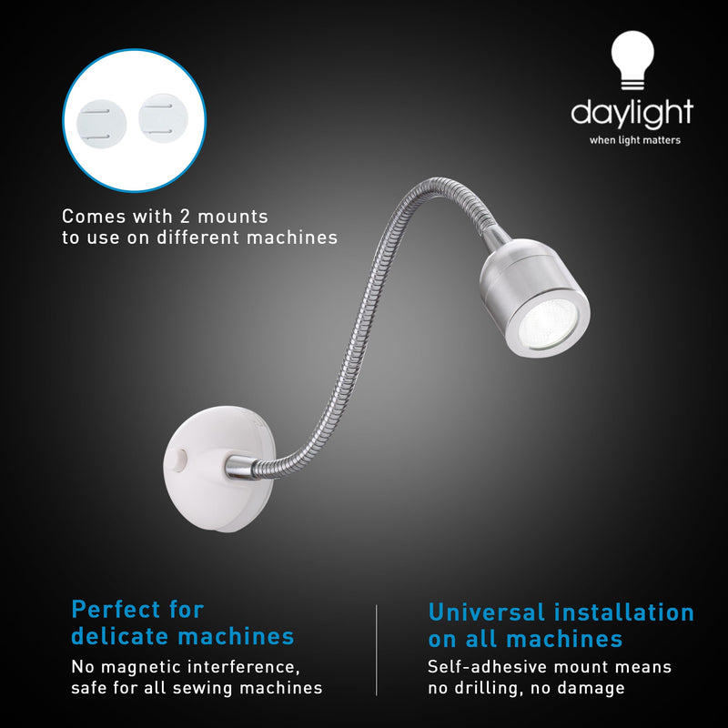 Daylight Company Sewing Machine Lamp, Professional Led Light, Fits Most Machines, Bright Led Lamp, Chrome,3.5*2.3*25cm [Energy Class A+]