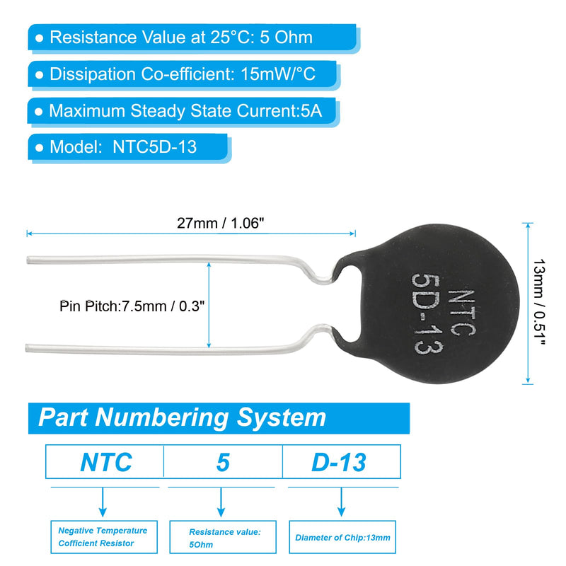 [Australia - AusPower] - PATIKIL NTC Thermistors Resistors 10 Pieces 5 Ohm NTC5D-13 Highly Sensitive Current Limiter Temperature Sensor for Measuring Temperature Black 