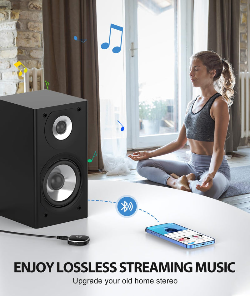 [Australia - AusPower] - COMSOON AUX Bluetooth Adapter for Car, [LED Screen] Bluetooth 5.3 Receiver for Speaker/Home Stereo/Wired Headphones, 3.5mm Wireless Audio Receiver for Hands-Free Call/Music, Dual Connection 