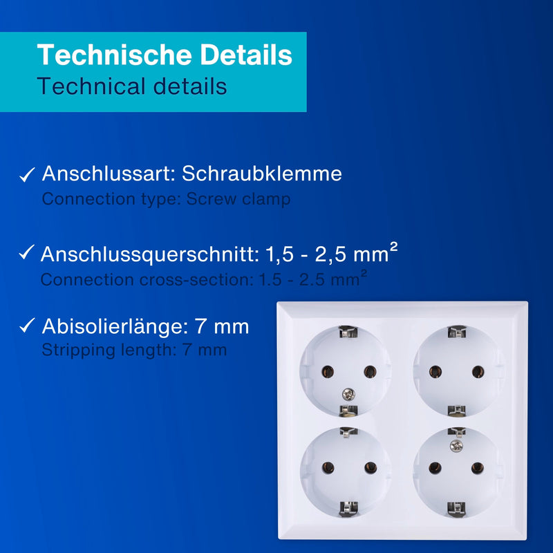 REV 0510172555 PlanoLuxe, surface-mounted socket 4-way Complete set: Frame and insert, white | Multiple socket for surface mounting, ideal for workshop and indoor use 1 x quadruple socket