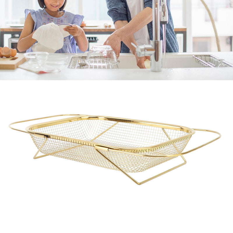 [Australia - AusPower] - Over the Sink Strainer, Stainless Steel, Multifunctional, Space Saving, Over the Sink, Strainer Basket for Home (Gold) Gold 