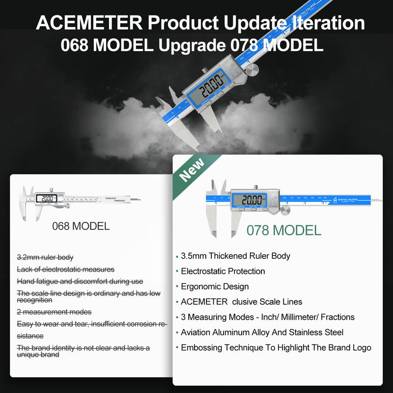 Digital Caliper 6 Inch Measuring Tool Stainless Steel Vernier Caliper Digital Micrometer with Large LCD Screen,Auto-Off Feature, Inch/Millimeter/Fraction Conversion Measuring Tool Caliper