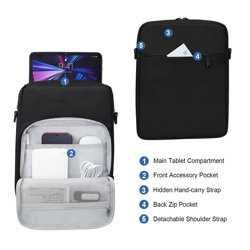 [Australia - AusPower] - 9-11 Inch Tablet Carrying Case with Shoulder Strap, Padded Travel Sleeve Bag for iPad Pro 11, iPad 10.9, iPad Air (5/4th Gen), Galaxy Tab S9/S8 (Black) Black 
