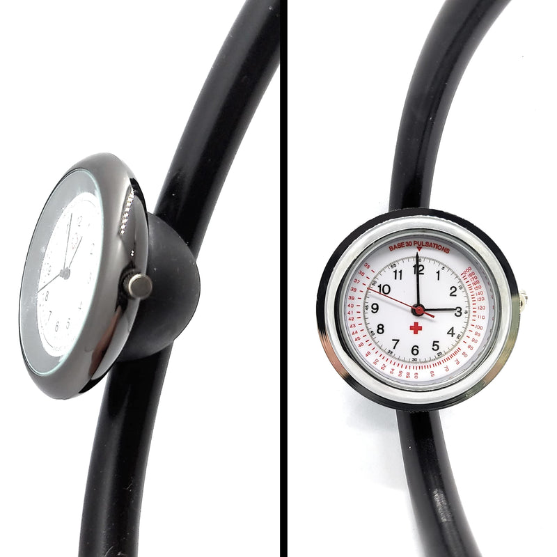 [Australia - AusPower] - Black Nurse Stethoscope Watch - Lightweight Metal Frame- Attaches Directly to Stethoscope for All Medical Professionals 