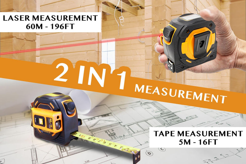 [Australia - AusPower] - IDARA 2 in 1 Digital Tape Measure with Laser, 131 Ft/40 m Laser Tool & 16 Ft/5 m Measuring Tape Retractable, Measurement for Carpentry/Construction, Ft/in/M/mm Laser Tape Measure 