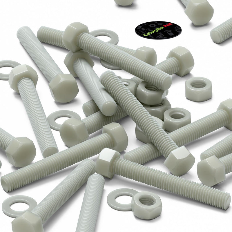 [Australia - AusPower] - 10 x Glass Filled Reinforced, Super Nylon Hex Head, M10 x 70mm, Machine Screws, Plastic Nuts and Bolts, Washers, (25/64 x 2 3/4 in) 