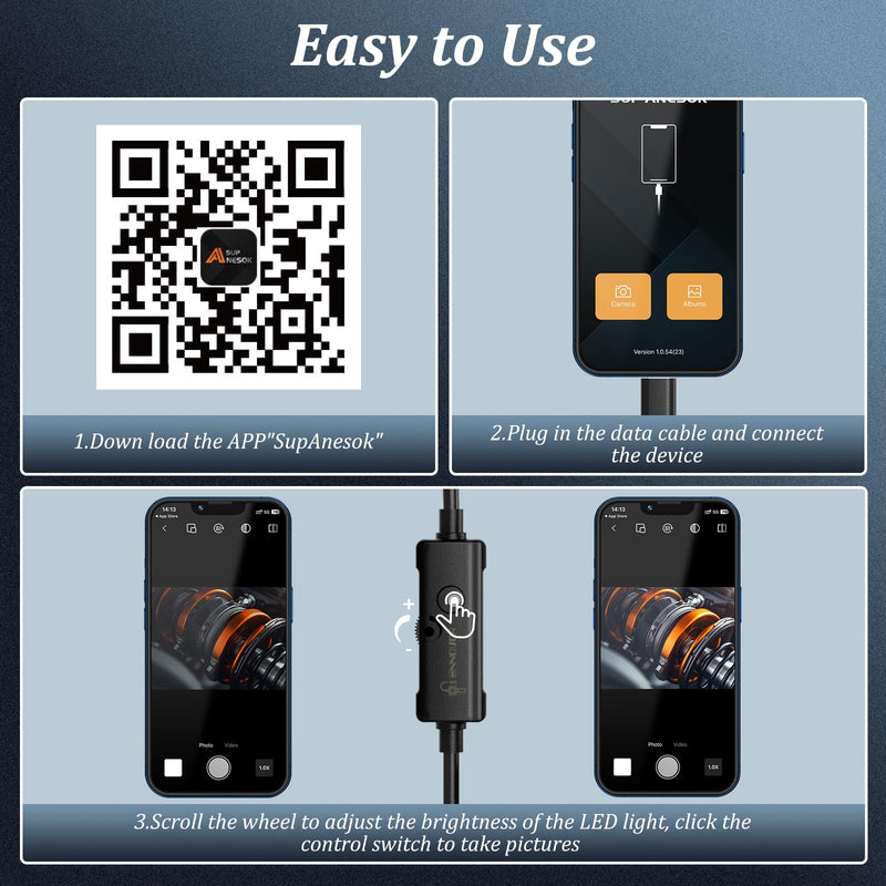 [Australia - AusPower] - Endoscope Camera with Light, 1920P HD Borescope Camera with 8 Adjustable LED Lights, 16.4ft Semi-Rigid Snake Camera with Light, IP67 Waterproof 7.9mm Inspection Camera for iOS and Android 