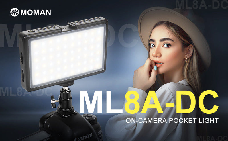 LED Video Light, Moman Camera Light for Photography, Portable 5000mAh Video Recording Lights with Cold Shoe, Mini Light CRI 98+ Dimmable 2500-9000K Video Lighting, On-Camera-LED-Video-Light Black
