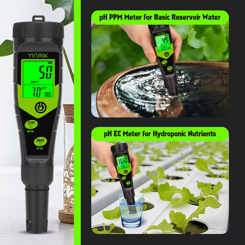 [Australia - AusPower] - Pool Salt Tester, Digital 5 in 1 pH TDS EC Salinity Meter with Calibration Solution Kit, Simultaneous Display ppm pH for Saltwater Pool, Aquarium, Hot Tub, Spa, Hydroponics, Home Brew&Pickling YK-T5S 