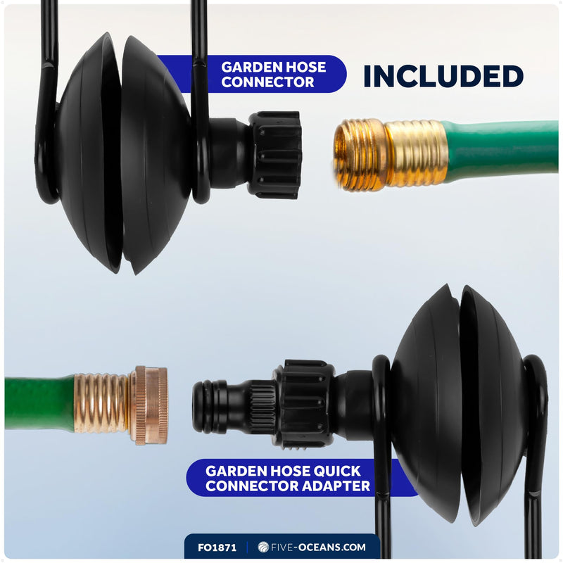 Five Oceans Outboard Motor Muffs, Boat Motor Flusher, Black PVC Marine Grade Muffs, Coated Steel Bracket, Includes Garden Hose Connector & Quick Connect Adapter Round Muffs