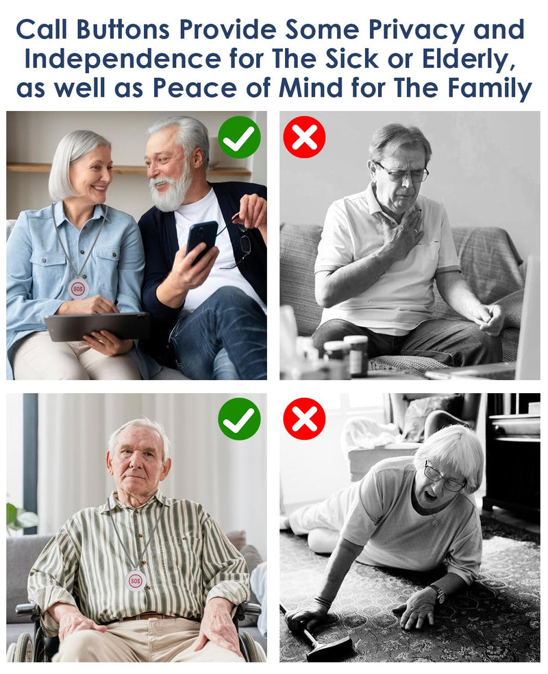 [Australia - AusPower] - Caregiver Pager Wireless Call Button Smart WiFi Nurse Emergency Alert System 330 Feet Life Alert Button for Elderly/Patient/Disabled/Home(2.4GHz Wi-Fi Only) 1 receiver + 2 SOS button 