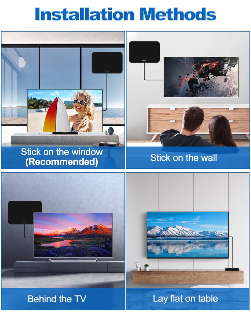 [Australia - AusPower] - TV Antenna Indoor, Digital Amplified Indoor HDTV Antenna, 1080p VHF UHF Television Local Channels Detachable Signal Amplifier and 16.5ft Long Coax Cable Black 