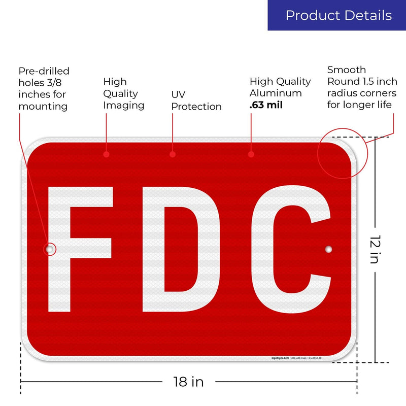 FDC Sign, Red Background, 12x18 Inches, 3M EGP Reflective .063 Aluminum, Fade Resistant, Made in USA 12x18 Reflective
