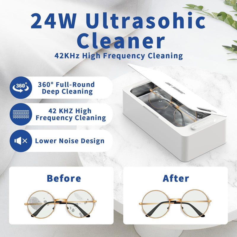 DK SONIC 450ML Ultrasonic Cleaner,24W Household Ultrasonic Jewelry Cleaner with 3 Times Modes and One-Touch Operation for Cleaning Jewelry,Eyeglasses,Coins