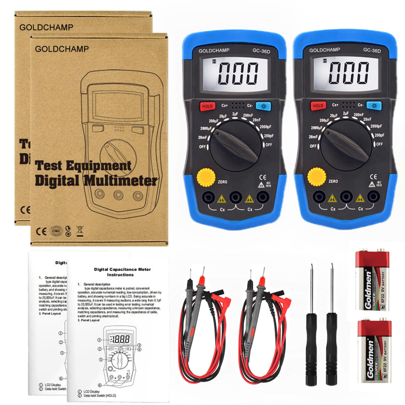 [Australia - AusPower] - Capacitor Tester Digital Multimeter Capacitance Meter 200pF-20mF Capacitance Handheld Multimeter with Multifunction Tester Manual Range Measurement Tool, Backlight, Data Hold GC-36D*2pcs 2 