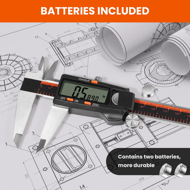 [Australia - AusPower] - HARDELL Digital Caliper, 0-8 Inch Measuring Tool Large LCD Screen,Stainless Steel,Auto-Off,Inch/Fractions/Millimeter Waterproof Caliper Digital Micrometer for DIY/Household/3D Printing 