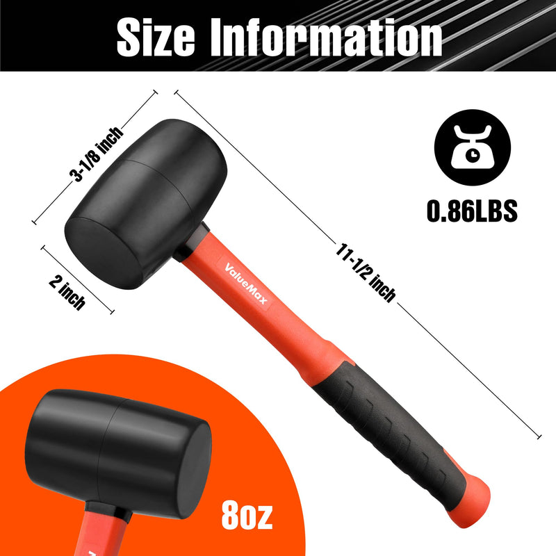 [Australia - AusPower] - ValueMax 8oz Rubber Mallet Hammer, Fiberglass Handle, Double-Faced Soft Mallet, Soft Blow Tasks without Damage for Camping, Flooring, Tent Stakes, Woodworking 