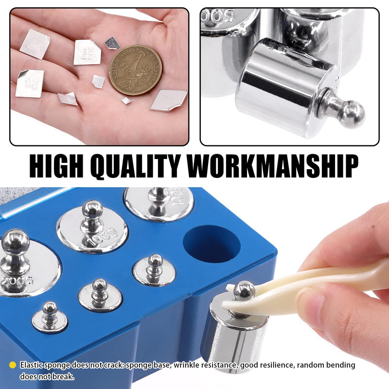16pcs Precision Scale Calibration Weight Set 10/20/50/100/200g, 500/200/100/50/20/10mg Steel Weights Calibration with Tweezers for Digital Scale, Jewelry Scale (Total 500g)
