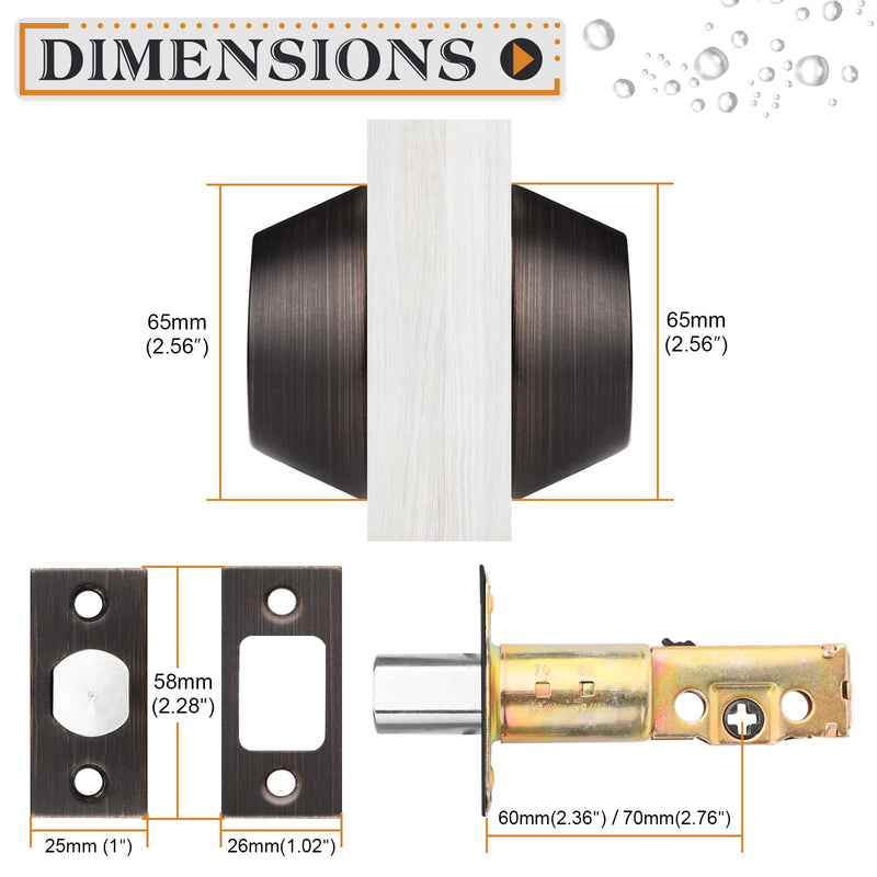 Probrico Oil Rubbed Bronze Round Double Cylinder Deadbolt Lock, Keyed Both Side Door Lock, Keyed Alike Combo 2 Pack